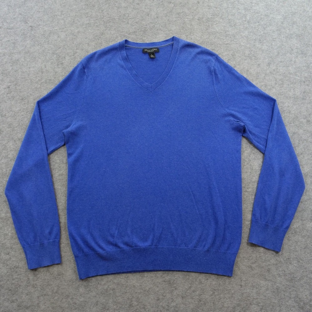 Banana Republic Sweater Mens Large Blue V Neck Lightweight Silk Cashmere Blend
